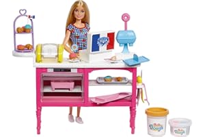 Barbie HJY19 - lalka "Malibu" i 18 elementów do pieczenia, w tym formowalne ciasto i ramek, zestaw zabawowy kawiarnia "It Takes Two", lalka z akcesoriami, zabawki dla lalek od 3 lat