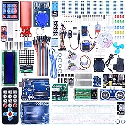 Quimat Kit de Arduino Más Completo y Avanzado con Tutorial, Placa UNO R3, Placa de Expansión, LCD1602, HC-SR501, Sensor Ultrasónico HC-SR04 con Soporte (69 Artículos)