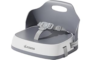 UBRAVOO Portable Booster Seat for Dining, Travel High Chair with 3-Point Harness and 2 Adjustable Straps, Washable Baby Food Chairs 6 Months Plus Sitting Up(Grey)