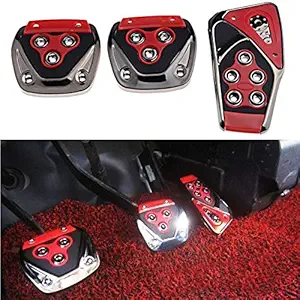 Oshotto 3 Pcs Non-Slip Manual CS-375 Car Pedals kit Pad Covers Set Compatible with Maruti All Cars Baleno/Brezza/Ertiga/WagonR/Swift/Dzire (Red)