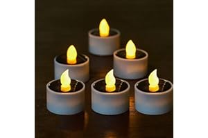 SAMLAK Conjunto de 6 velas solares, Luz de té con velas LED sinllama con energía solar parpadeante, Perfecto para Navidad, decoración del día de San Valentín, de fiesta, cumpleaños, bodas Luz Amarilla