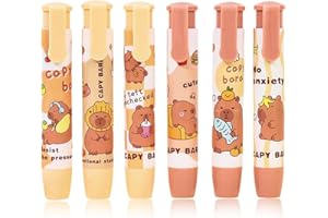 DIFLAX 6 Piezas Gomas de borrar niños de capibara, borrador retráctil, Gomas de Borrar Niños, Push-up Gomas para Detalles Cumpleaños Niños & Infantiles, Regalos Cumpleaños Invitados Niños Colegio