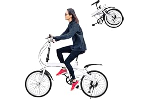 KigerNee Vélo pliable 20" pour adulte - Blanc - Dérailleur 6 vitesses - Haute réglabilité siège et guidon - Système de pliage rapide - 90 kg - Vélo pliable ville, camping