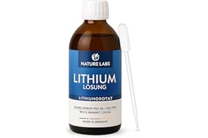 NATURE LABS Lithium Orotate Lösung 250ml – 99,9% Reinheit Lithiumorotate Fertiglösung – 0,5 mg Lithium je 1 ml (500 ppm) – Flüssiges Lithiumorotat in hochreiner Qualität mit Pipette - Made in Germany
