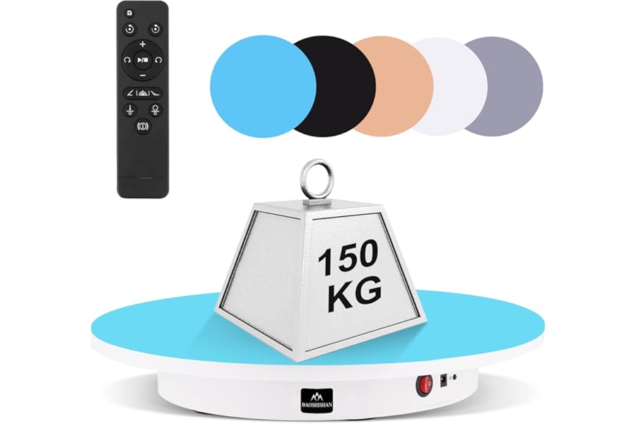 BAOSHISHAN Rotating Display Stand Remote Control Electric Rotating Turntable for Product Photography Large Motorised Display Turntable 330lb 23.6in White