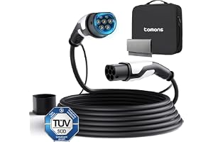 tomons Typ 2 laddkabel, 11 kW, 5 m, 16 A, 3-fas, elbil typ 2 för EV/PHEV, typ 2 till typ 2 EV med bärväska och mikrofiberduk