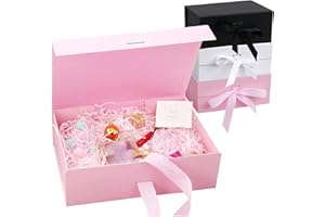 GIUGIO BoîTe Cadeau Vide Avec Couvercle MagnéTique Et Ruban, Boîte Cadeau 21x17x7cm Coffrets Cadeaux Rectangulaires Polyvalents, Boîte Cadeau Vide Pliable Pour Mariage Anniversaire Noël Thanksgiving