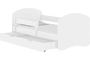 ACMA Letto per bambino Cameretta per bambino con materasso Lettino bambini (Bianco, 140x70 + Cassetto)