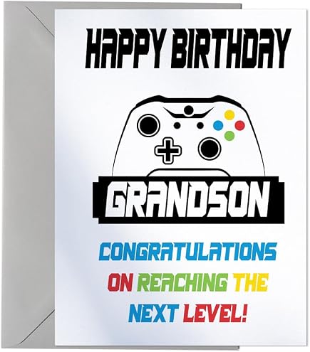 Second Ave Geburtstagskarte Für Jungen – Gamer-Motiv 'Great Grandson', Quadratisch, 14,5x14,5 Cm, Mit Umschlag