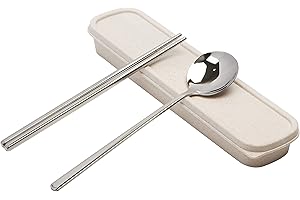 EXZACT Bacchette e cucchiai in una custodia per il trasporto, posate in acciaio inossidabile 18/10 - Bento coreano e giapponese - Lavabile in lavastoviglie