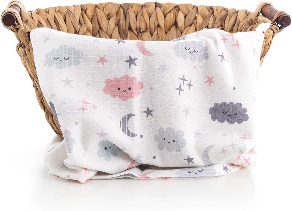 Caline Baby Müslin Bezi Örtü Bulut Desen - Gri 120x120 cm + 4 Adet Ağız Mendili