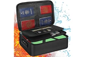 KeeQii File14"x11"x4" Document Storage Box, with Lock, Fireproof Bag Large Capacity for Legal Files, Passport, Certificates, Cards, Album, and Valuables