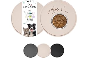 LDYOEN 2 Stück Napfunterlage für Hund Katzen, Hundenapf Unterlage Katzennapf Unterlage aus Silikon, Hunde Katzen Futtermatte wasserdichte und rutschfeste Fressnapf mit Rand, 30x30cm, Beige