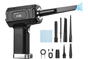 BOGSETH Elektryczna dmuchawa przeciwpyłowa, wydajna dmuchawa sprężonego powietrza do czyszczenia komputera, samochodu, biura, sofy; światło Led, 3 prędkości, 6000 mAh