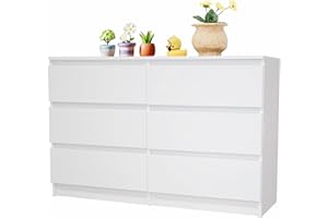 ‎HOME COLLECTIVE Home Collective Kommode weiß mit sechs Schubladen, Schlafzimmer Flur, Schrank, Sideboard, Highboard, Breite 120 cm Höhe 77cm