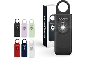 Hootie Personal Keychain Alarm - Hand Held Safety Siren for Self Defense and Emergency, Loud Pocket and Key-Chain-Safe Sound Device with Panic Strobe Light, Black