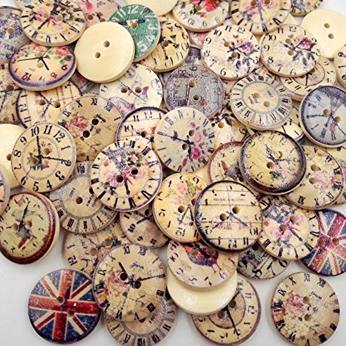 Gazechimp 50pcs GROSSE Holz Knopf Knöpfe Dekorative Vintage Style MIX 20mm - 3