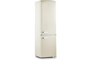 Severin RKG 8923 Frigorífico Combinado, Diseño Retro, Capacidad Frigorífico 181 L y Congelador 63 L, Tirador de la Puerta de Metal, Estantes de Cristal, Detalles Cromoplateados, Color Crema