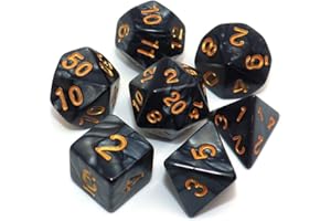 CREEBUY DND-Würfelset, polyedrisch, für Dungeon and Dragons, D&D, Pathfinder, Rollenspiele, MTG, D20, D12, D10, D8, D6, D4, Perlschwarz