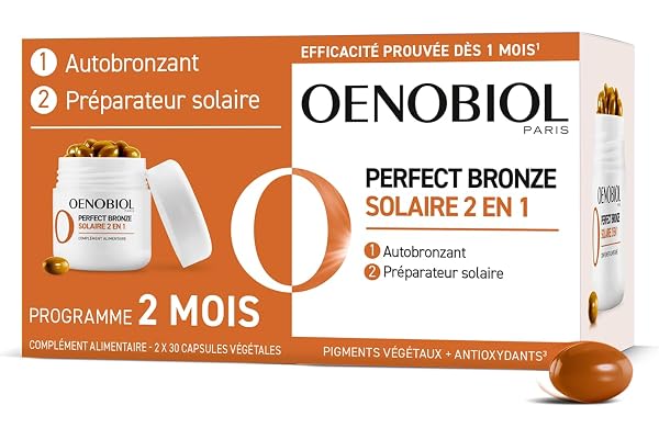 Oenobiol - Perfect Bronze Solaire 2-en-1 - Autobronzant et Préparateur Solaire - Efficacité Prouvée dès 1 Mois - Programme 2 Mois – 2x30 Capsules