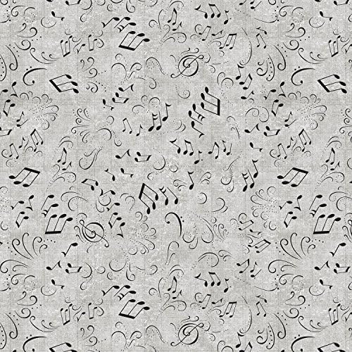 MUSIC FABRIC - Music Notes Grey - WIL09 - By 0.5 Metre - By Wilmington Prints - 100% Cotton