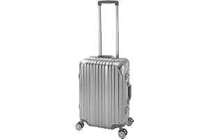 Travelhouse London Handgepäck Koffer, Aluminium Rahmen Polycarbonate Hartschale mit 4 Silent Move Doppelrollen 2X TSA Zahlenschloss 55Lx37Bx23Hcm 47L Silber
