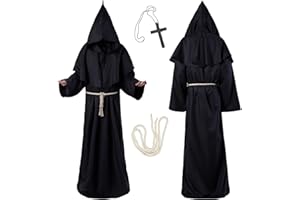 Atsmoce®Medieval Disfraz de Monje Sacerdote, Túnica Medieval Renacimiento Traje de Fraile con Cruz, para Halloween Carnaval Mascarada Cosplay, adulto unisex, Negro