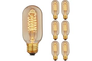 HUIBONA E27 Edison Light Bulbs 60W Spiral Filament,Amber Glass, t45 Vintage Decorative Light Bulbs,Pack of 6