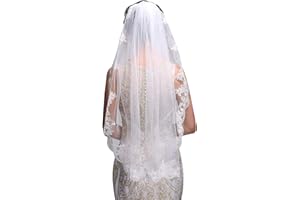 Carufin Voiles de Mariée 1 Niveau Dentelle Fleur Bord Tulle Coude Doigt Voile Accessoires de Cheveux de Mariée avec Peigne pour Femmes et Filles (Blanc)