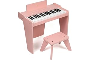 ZIPPY MAT Kinderklavier, 37 Tasten Digitalpiano für Kinder, berührungsempfindliches Bedienfeld, Lautstärke einstellbar, musikpädagogisches Instrument, Holzklavier für Mädchen und Jungen (Pink Plus)