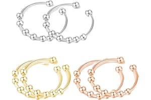 Elkuaie Anxiety Ring Frauen, Anti-Stress-Ringe, Edelstahl-Stressabbauringe, Verstellbare Ringe, Fingerspitzenringe Mit Perlen (3 Farben)