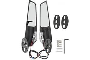 OREQ 2pcs Motorcycle Mirrors Rear View Side Mirrors, Motorcycle Wind Wing Mirror Adjustable 360 Rotating Rearview Mirror with LED Lights, Motorcycle Side Wing Mirrors for Honda Suzuki