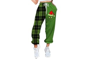 QWUVEDS Grinch Pantaloni Grinch Cotone Grinch Plus Size Pantaloni da Donna Verde Babbo Natale Grinch Costume Pigiama Donna Pantaloni Pigiama Donna a Righe Pantaloni da jogging Donna Pantaloni cargo