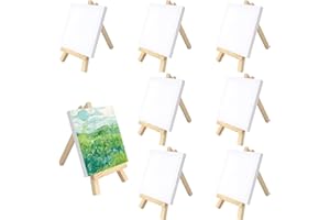 Towviy 8 Stück Mini Leinwand mit Mini Staffelei, Holz Fotohalter Tischstaffelei Memohalter kleine Staffelei Tischdeko für Hochzeit Malen GeburtstagTaufe Party
