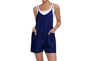 florynova Womens Jumpsuit Rompers Summer Casual Loose Sleeveless V Neck Spaghetti Straps Playsuits Dungarees with Pockets