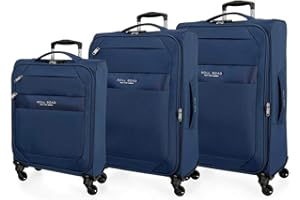 Roll Road Royce Set de Bagages Bleu 55/66/76 cms Souple Polyester Serrure à combinaison 196L 4 roues Bagage à main