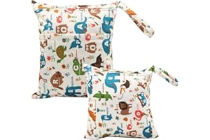 Bynsaer Wetbag Stoffwindeln, Nasstasche Stoffwindeln, 2 Stücke Baby Nasse und Trocken Wickeltasche, Wiederverwendbar, Waschbar Organizer Beutel (Farbe 04)