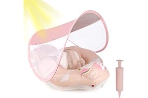ANSTEN Bouee Bebe, Bouée Bébé Enfant 3-72 Mois Bouee Bebe 1 an 6 Mois Bouee Siege Bebe Piscine Float Rose avec Auvent