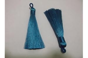 QPSUPPLIES 5pcs - Deep Blue Silky Soft 8cm-9cm Tassels with Hanging Loops for Bookmarks Jewellery Keychains Pendant Decoration Crafts