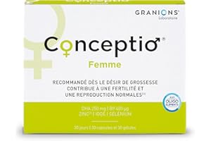 GRANIONS - CONCEPTIO FEMME - Préconception, Grossesse - Contribue à la fertilité et la reproduction - Vitamine B9, DHA, Iode, Zinc, Sélénium - 30 gélules et 30 capsules -1 mois