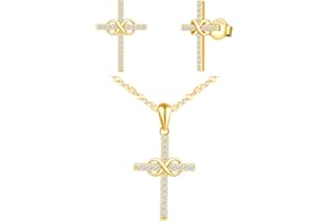 CPSLOVE Collares de cruz para mujer, Pendientes de cruz para mujer, Conjunto de joyas para mujer niña, collar colgante y pendientes de plata 925, Circón brillante