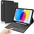 Keyboard Case Touch for IPad 10.9 inch 10th Generation 2022, Bluetooth Rechargeable Keyboard with Foldable Case & Trackpad & Pencil Slot & Adjustable Kickstand for New IPad 10 2022 Black