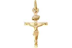 Alexander Castle Small Solid 9ct Gold Crucifix Necklace Pendant for Women Boys Girls - Cross Charm with Jewellery Gift Box - PENDANT ONLY - 22mm x 14mm
