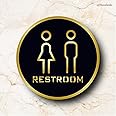 Kubik Letters Acrylic RESTROOM Signage Nano Self-Adhesive Black Golden Sign For Business Shop Stores Cafes Shops Hospital School Office Hotel Restaurant Hotel Company Malls (RESTROOM)