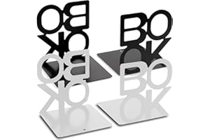 DUBUOZA 4 Pièces Serre-Livres Métal Antidérapant Noir Blanc Serre Livre pour Les Enfants,Les Bureaux,Les Salles D'étude,Les écoles,Les Librairies et Les Bibliothèques