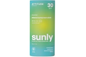 ATTITUDE Crème Solaire Minérale Solide, pour Corps et Visage, SPF 30, EWG Verified, Protection Large Spectre UVA/UVB avec Oxyde de Zinc, Testé Dermatologiquement, Végan, Sans Parfum, 60 g