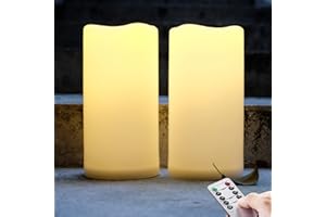 NONNO&ZGF 10cm X 20cm Outdoor Groß LED im Freien Wasserdichte Kerzen, Batteriebetriebene Plastikkerze mit Fernbedienung/Timer-Funktion (Warmweißes Licht) - 2er-Set