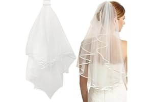 VLYX Voile de fête de Poule, Accessoires de fête de Poule, Voile Blanc, Voile de mariée, Voile de Mariage avec Peigne, Tulle à 2 Niveaux pour Enterrement de Vie de Jeune Fille (Blanc)