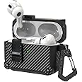 Sounce Tough Case Compatible with Airpods Pro 2 Case Cover with Carabiner, Rugged Protective Cover for Airpods Pro 2nd Generation Case Cover Shock Armor Series [Front LED Visible](Black)