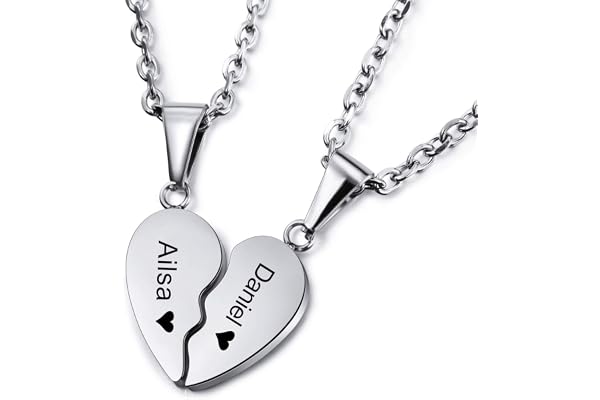 MeMeDIY Personnalisé Coeur Pendentif Collier Nom Personnalisé pour Les Couples Hommes Femmes Gravure Cadeaux d'anniversaire De Mariage pour Petit Ami Petite Amie en Acier Inoxydable Bijoux